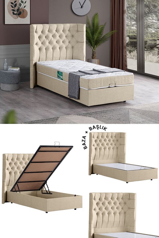 Matilda Ikili Set, Tek Kişilik Baza Başlık Seti, Krem - 1