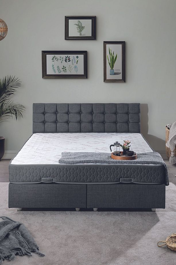 Venedik Çift Kişilik Baza Başlık Letto Yatak Seti Antrasit - 2