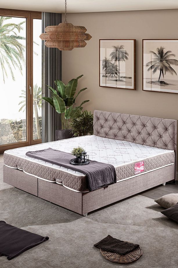 Eylül Çift Kişilik Baza Başlık Letto Yatak Seti, Kahverengi - 1