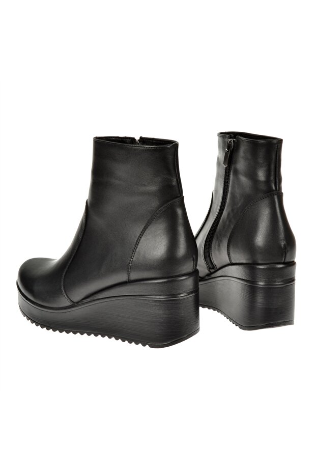Hakiki Deri Dolgu Taban Kadın Bot Ayk-300 Siyah - 6