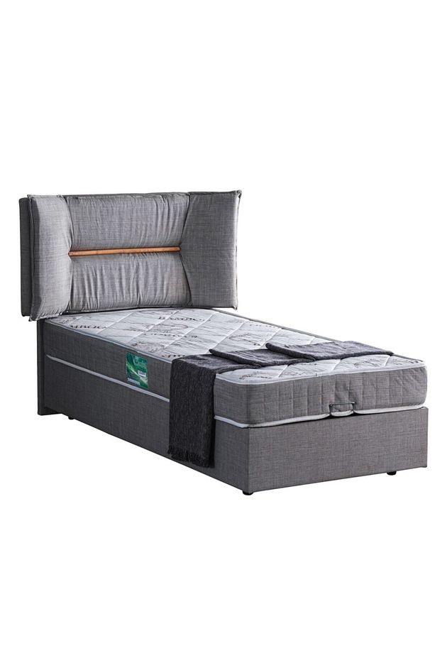 Lizbon Tek Kişilik Baza Başlık Comfort Yatak Seti, Gri - 3