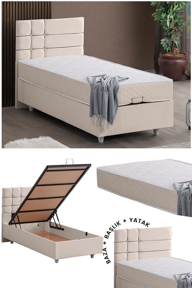 Almada Tek Kişilik Baza Başlık Letto Yatak Seti - 1