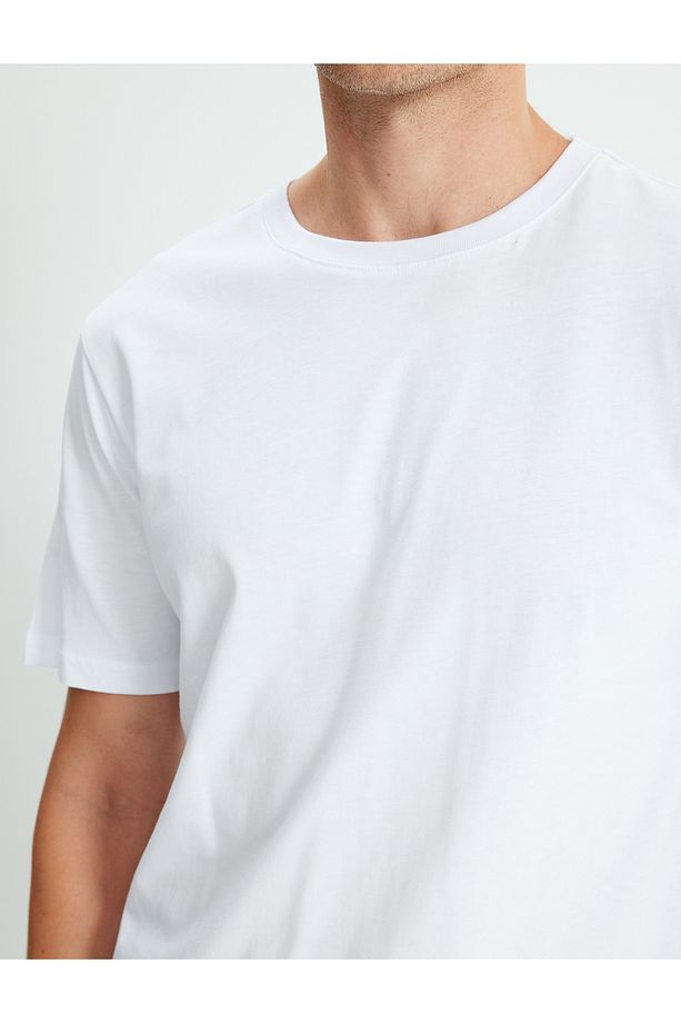 Kısa Kollu Pamuklu Bisiklet Yaka Basic Tişört - 5