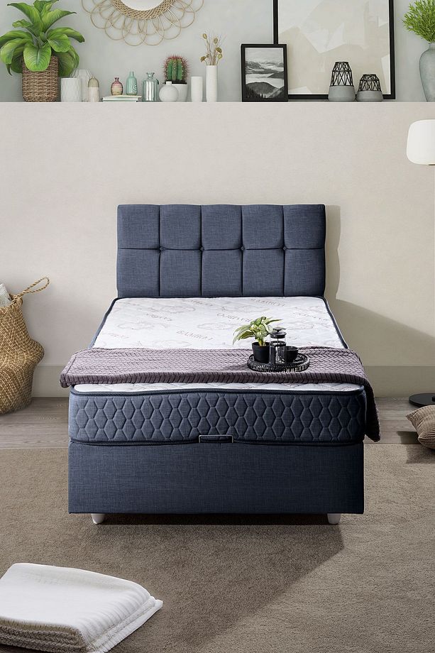 Berlin Tek Kişilik Baza Başlık Comfort Yatak Seti, Lacivert - 2