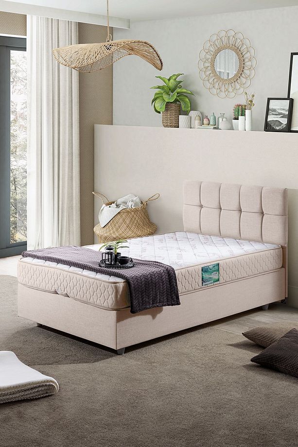 Berlin Tek Kişilik Baza Başlık Comfort Yatak Seti - Krem - 1