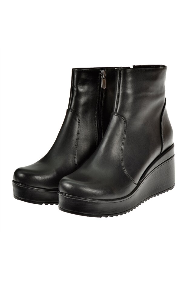 Hakiki Deri Dolgu Taban Kadın Bot Ayk-300 Siyah - 5