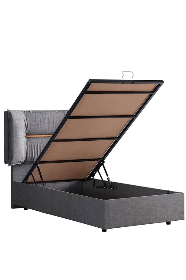 Lizbon Tek Kişilik Baza Başlık Comfort Yatak Seti, Gri - 5