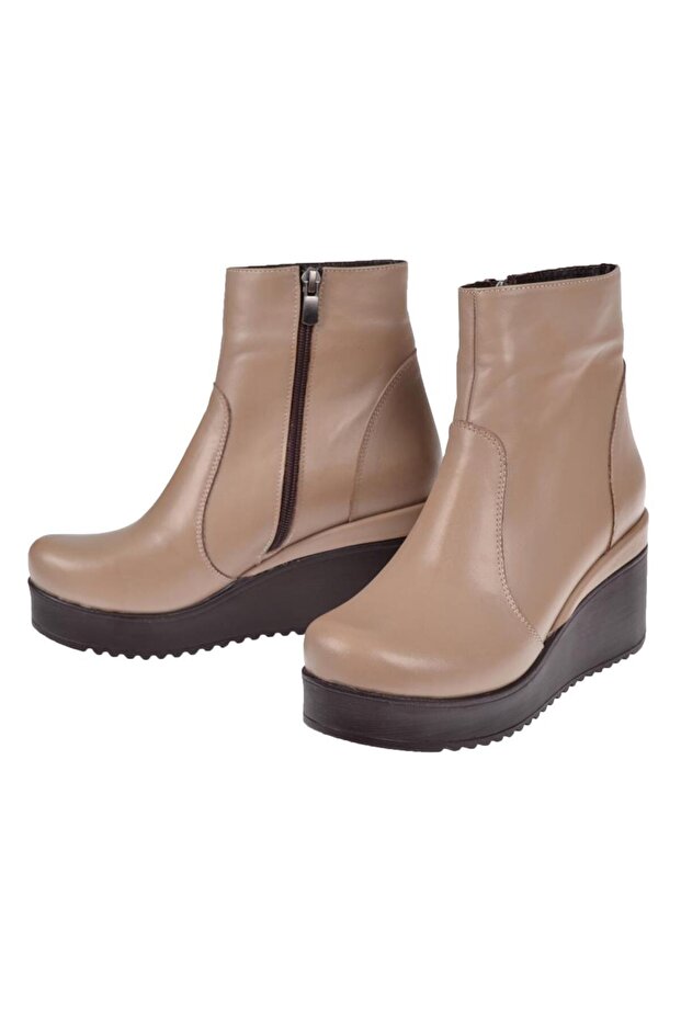 Hakiki Deri Dolgu Taban Kadın Bot AYK-300 VİZON - 4