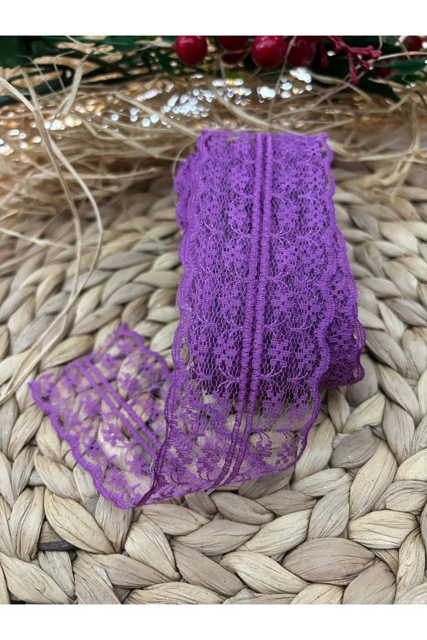 4 cm Double Sided Plum Guipure Lace Ribbon - 5 Meters Double Lace Guipure