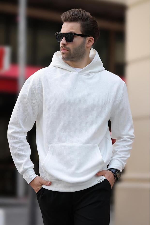 White Hooded Pocket Detailed Sweatshirt 7095