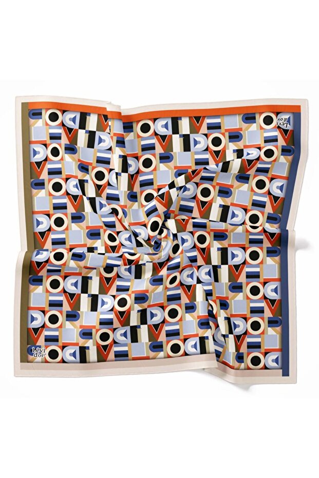 Khaki Letter Patterned Tivil Silk Scarf 26451 - 01