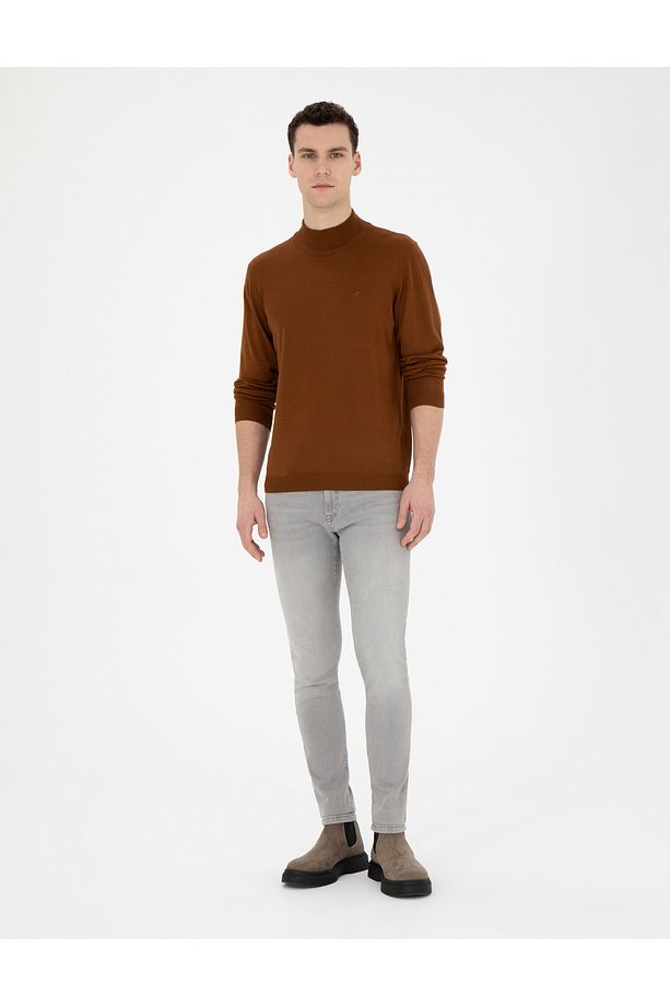 Taba Slim Fit Yarım Balıkçı Yaka Yün Karışımlı Basic Triko Kazak 50270055-VR099 - 4