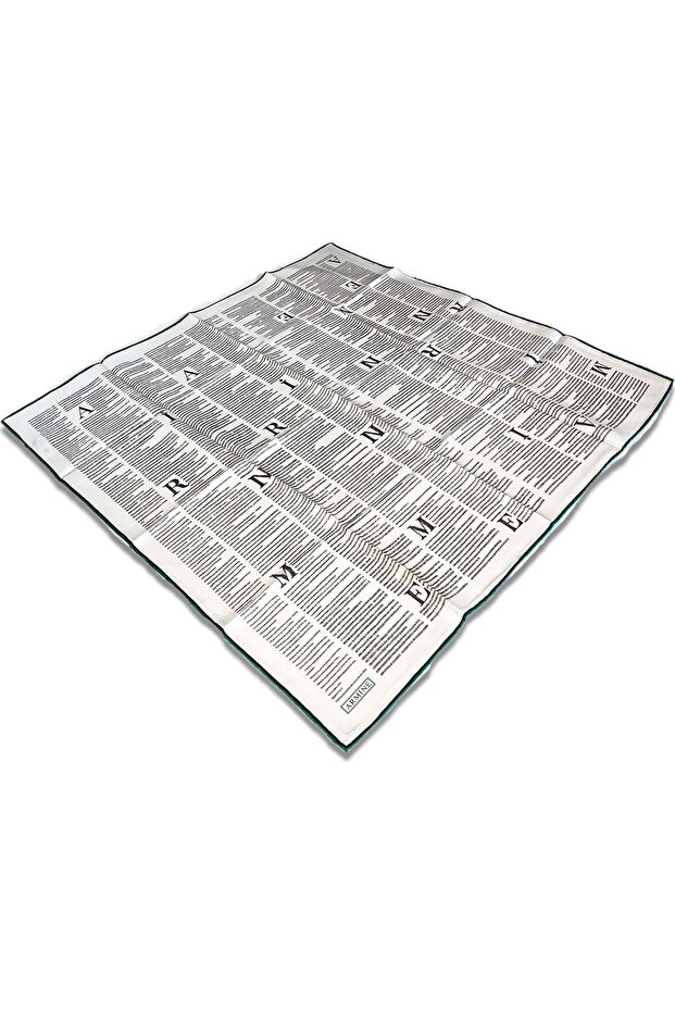 White Newspaper Patterned Tivil Silk Scarf 8942 - 07