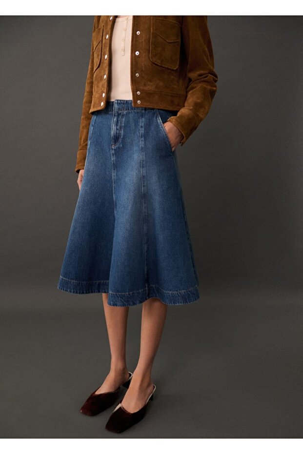 Kontrast dikişli kot etek - 1