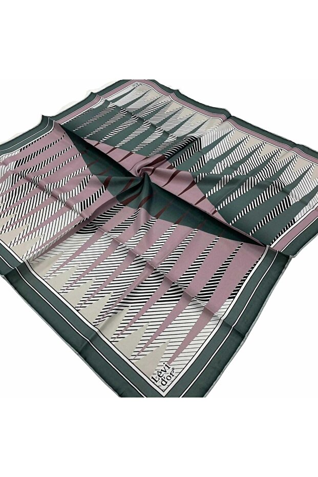 Green Patterned Tivil Silk Scarf 22468 - 13