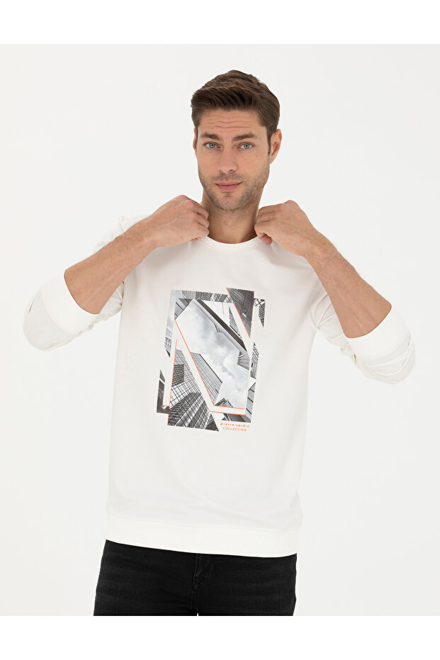 Ecru 2 Thread Regular Fit Crew Neck Sweatshirt 50273418-Vr019
