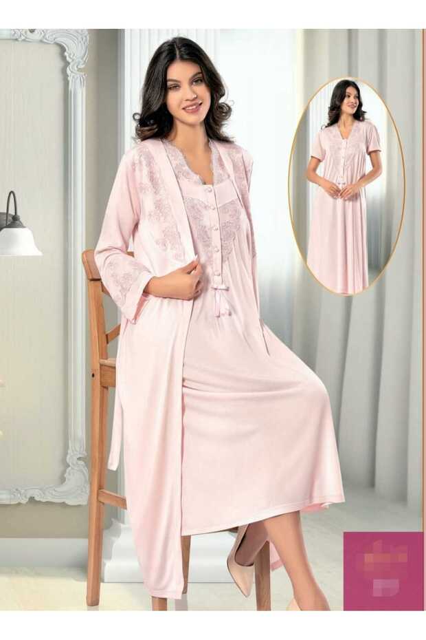 Women's Powder Lace Special Design Cotton Combed Maternity Maternity Dressing Gown Nightgown Set