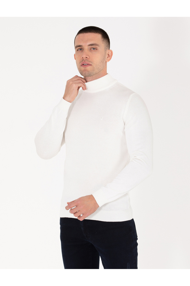 Ecru Slim Fit Half Turtleneck Basic Knitwear Sweater 50259094-Vr019
