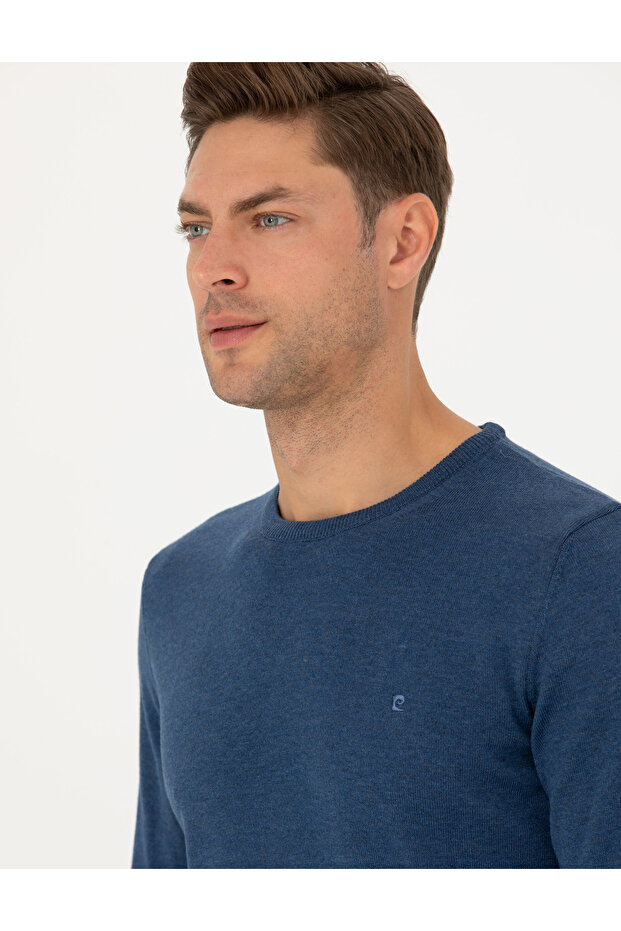 Navy Blue Slim Fit Crew Neck Basic Knitwear Sweater 50270179 -Vr033
