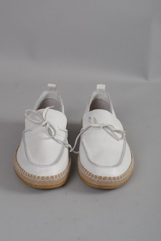 White Srm 116 - Genuine Leather Men's Shoes with Wicker Detail