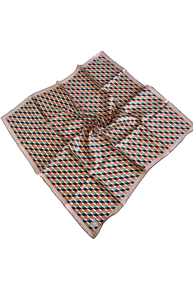 Tivil Silk Scarf 35102 Green Orange Mixed Pattern