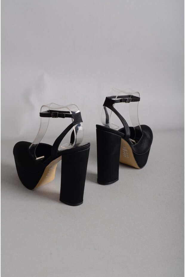 SEÇ 646 PLATFORMLU ÖNÜ KAPALI TOPUKLU AYAKKABI (Topuk Boyu:13 cm Platform:4 cm) SİYAH SATEN - 5
