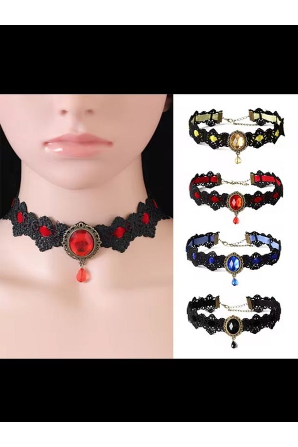 Siyah Bohemia dantel gotik dövme gerdanlık kolye(159) - 3