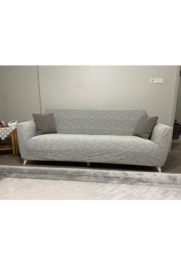 Streç Lastikli Esnek Yıkanabilir Pamuklu 3 3 1 1 Jakarlı Antrasit Koltuk Örtüsü Takımı Koltuk Kılıfı - 3