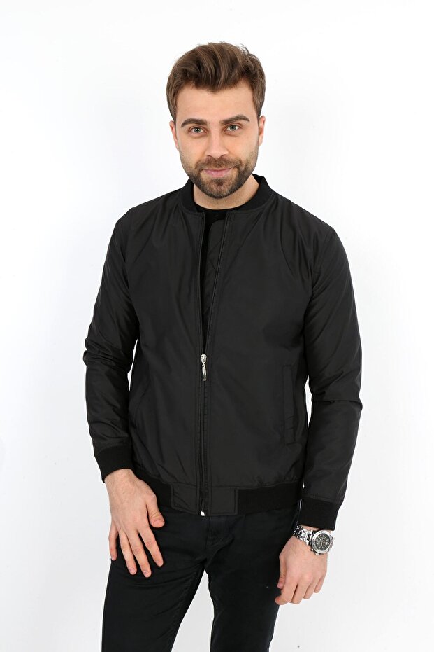 Siyah Erkek Çift Cepli Yazlık Mont - 1