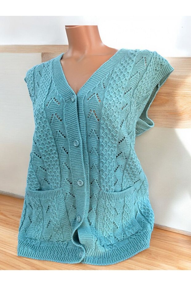 Houndstooth Knitted Dowry Casual Pocketed Knitwear Mother's Vest Winter Seasonal Vest
