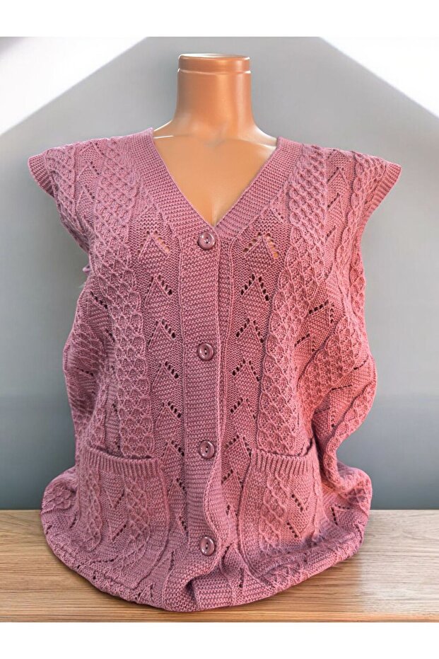 Houndstooth Knitted Dowry Casual Pocketed Knitwear Mother's Vest Winter Seasonal Vest