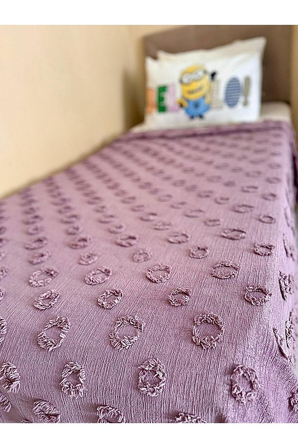 Ponpon Tek Kişilik Püsküllü Yatak Örtüsü 180 x 250 Tek Yastık Single - 3