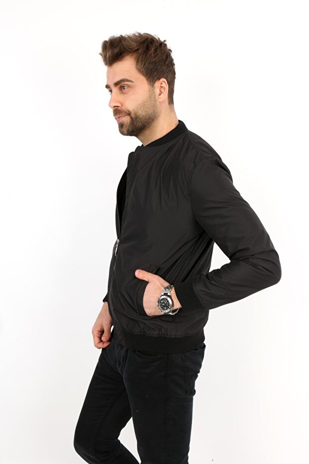 Siyah Erkek Çift Cepli Yazlık Mont - 3