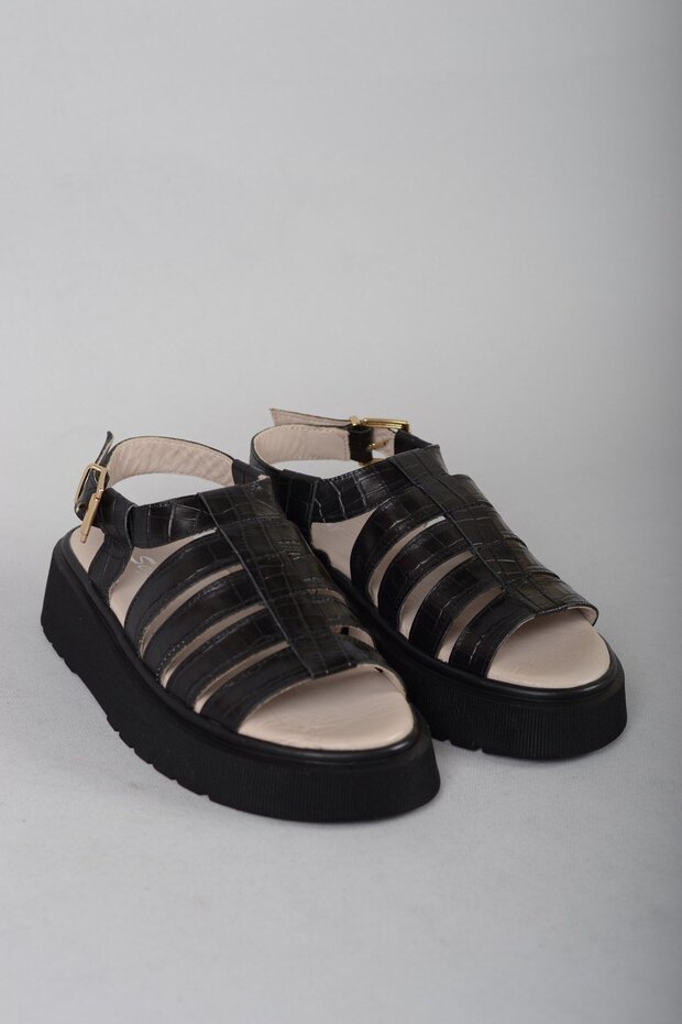 Select 790011 genuine leather thick soled women's sandal black croco