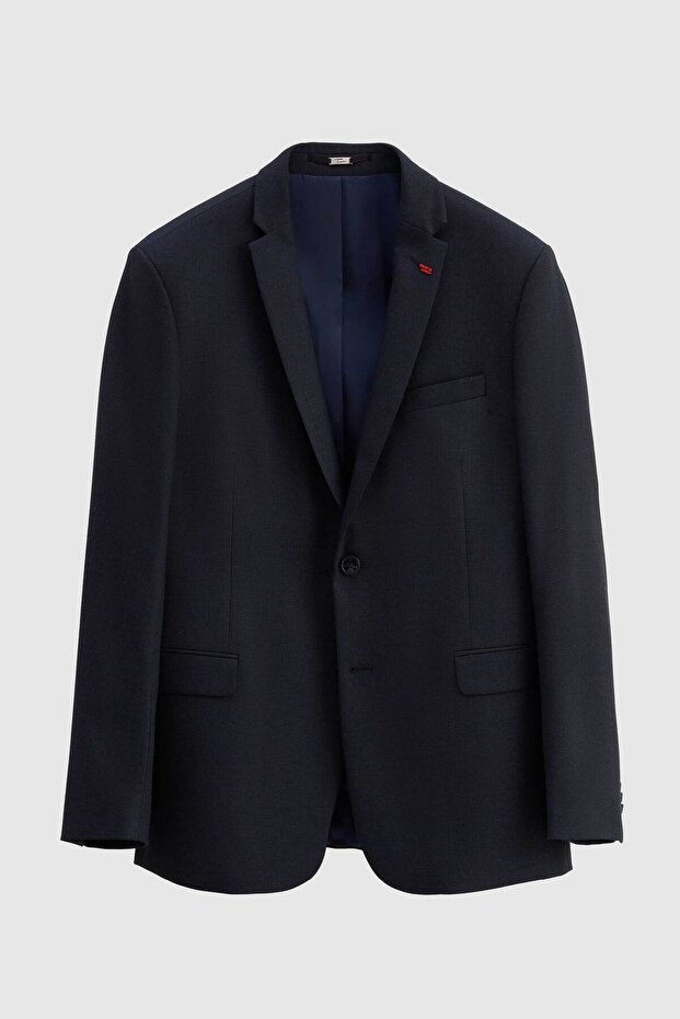 Slim Fit Navy Blue Dobby Mono Collar Viscose Suit Combination