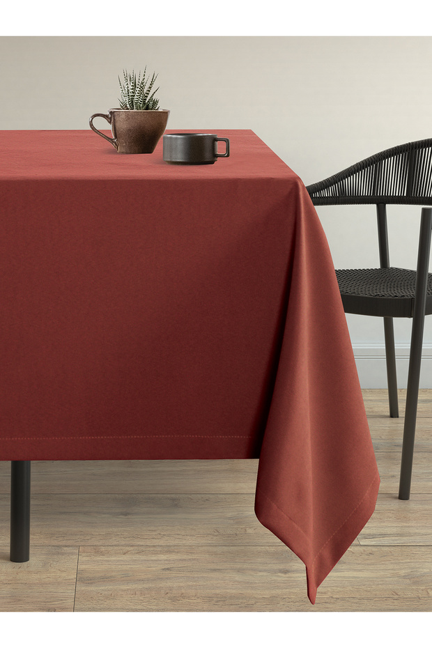 Velvet Textured Brick Color Carefree Tablecloth