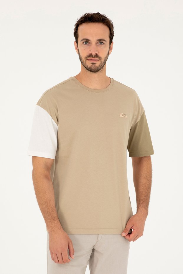 Men's Comfort Fit Crew Neck Light Khaki T-Shirt 50287041-Vr183