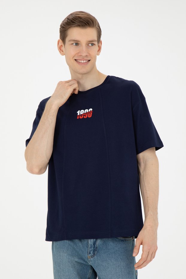 Men's Comfort Fit Crew Neck Navy T-Shirt 50287049-VR033