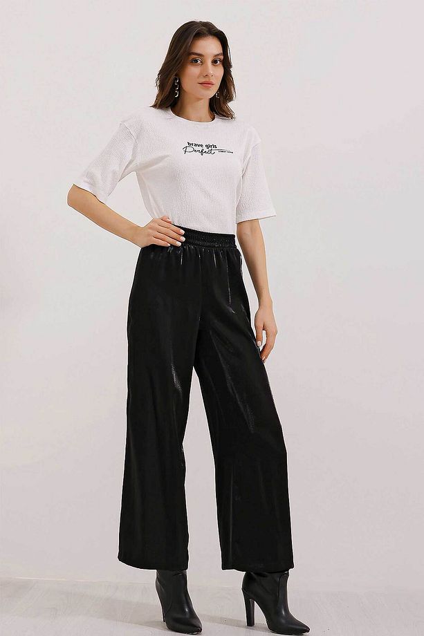 0472 Baskılı Oversize Örme Tişört - Beyaz - 2