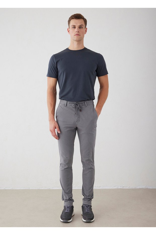 Gray Color Stretch Waisted Corded Chino Pants