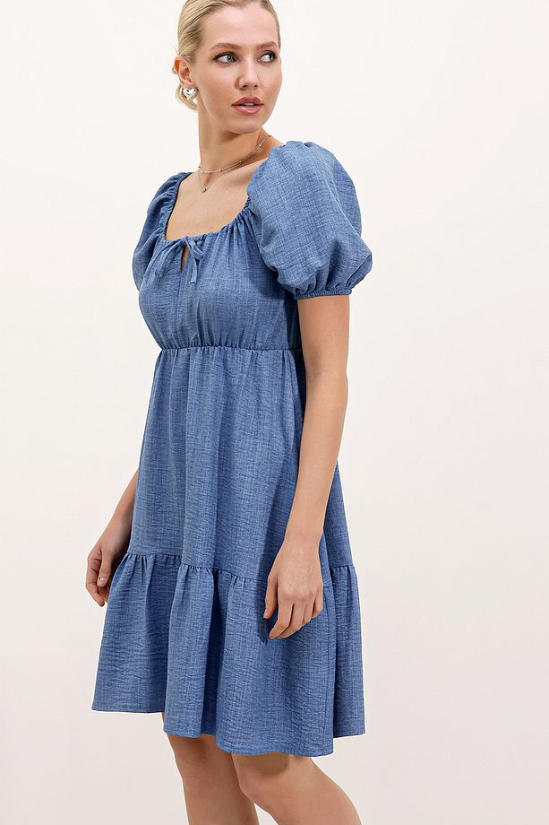 2351 Kloş Poplin Elbise - C. İndigo - 2