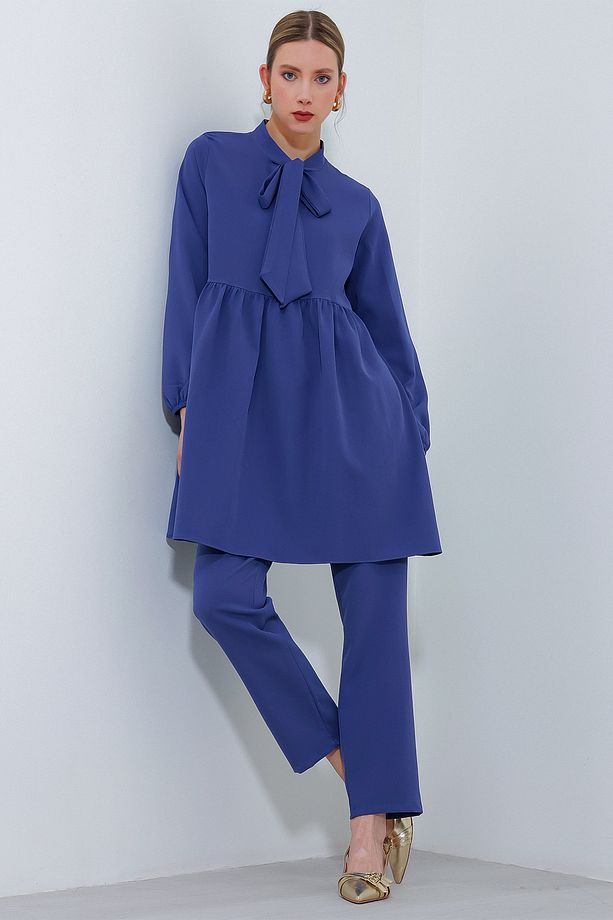 Kadın İndigo Örme Pantolon Tunik Alt Üst Takım 6654 - 1