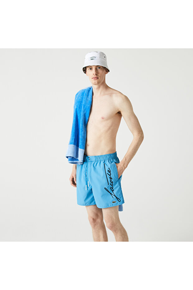 Erkek Baskılı Mavi Mayo Şort - 1