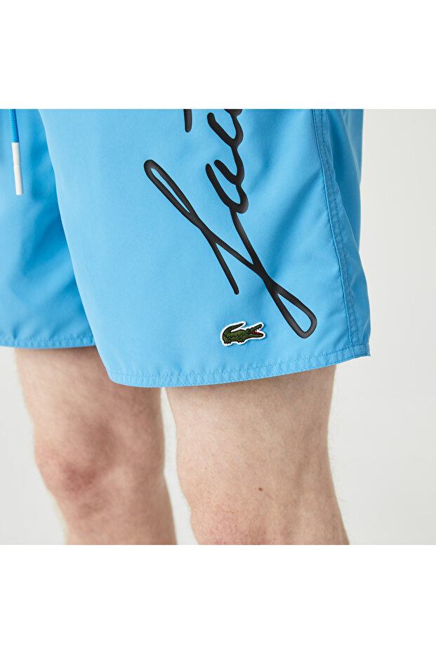 Erkek Baskılı Mavi Mayo Şort - 6