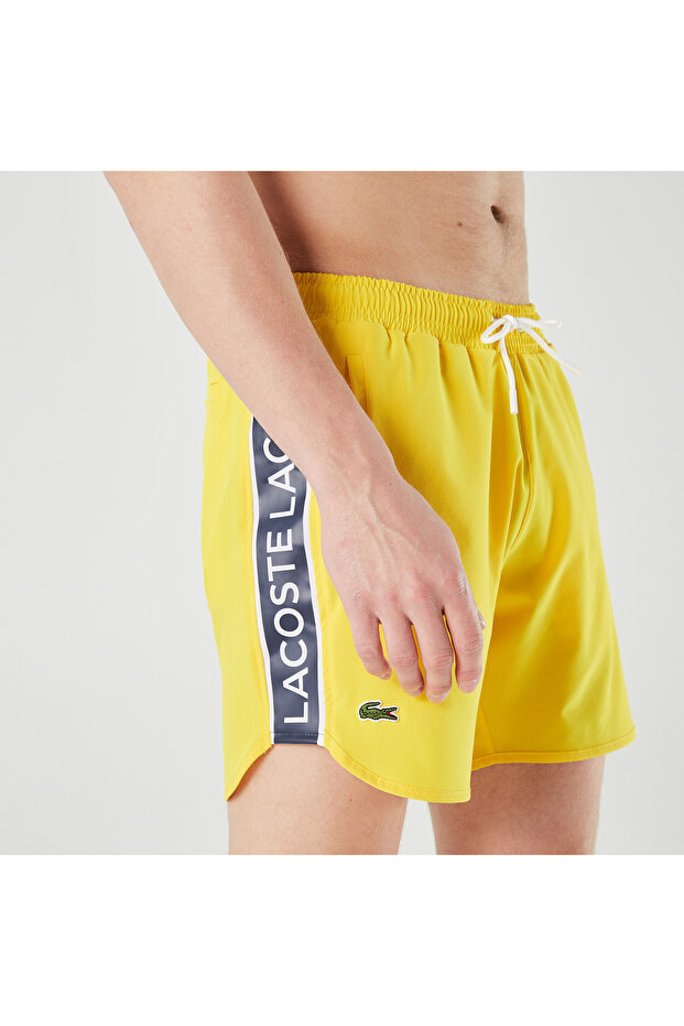 Erkek Baskılı Sarı Mayo Şort - 4