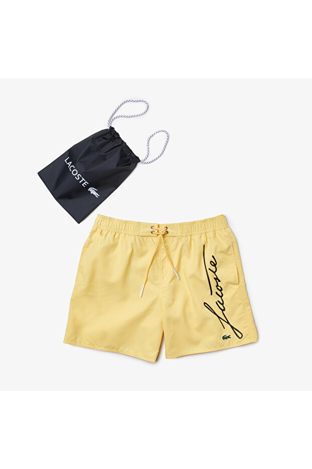 Erkek Baskılı Sarı Mayo Şort - 5