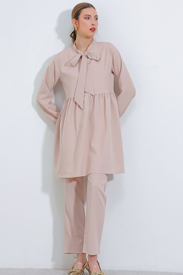 Kadın Krem Örme Pantolon Tunik Alt Üst Takım 6654 - 1