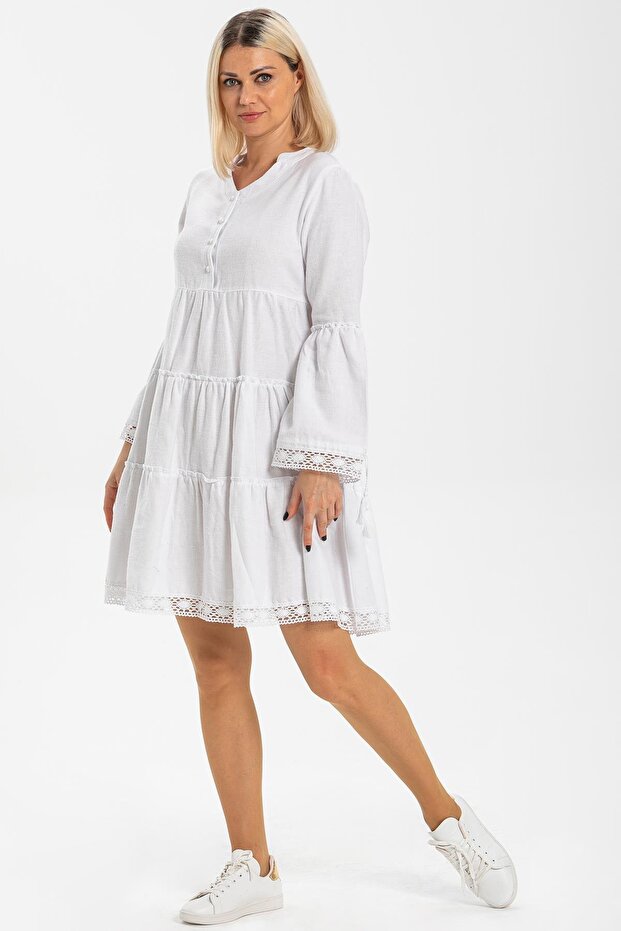 Long Sleeve Select Flannel Short Autumn and Winter Dress White Byz