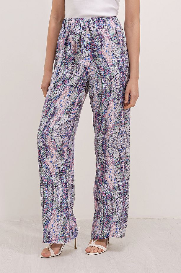 6523 Desenli Bol Paça Pantolon - Mor - 1