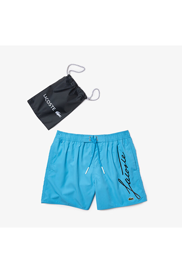 Erkek Baskılı Mavi Mayo Şort - 5